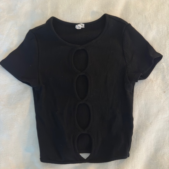 Black Cut-Out Ribbed Top - Picture 2 of 3